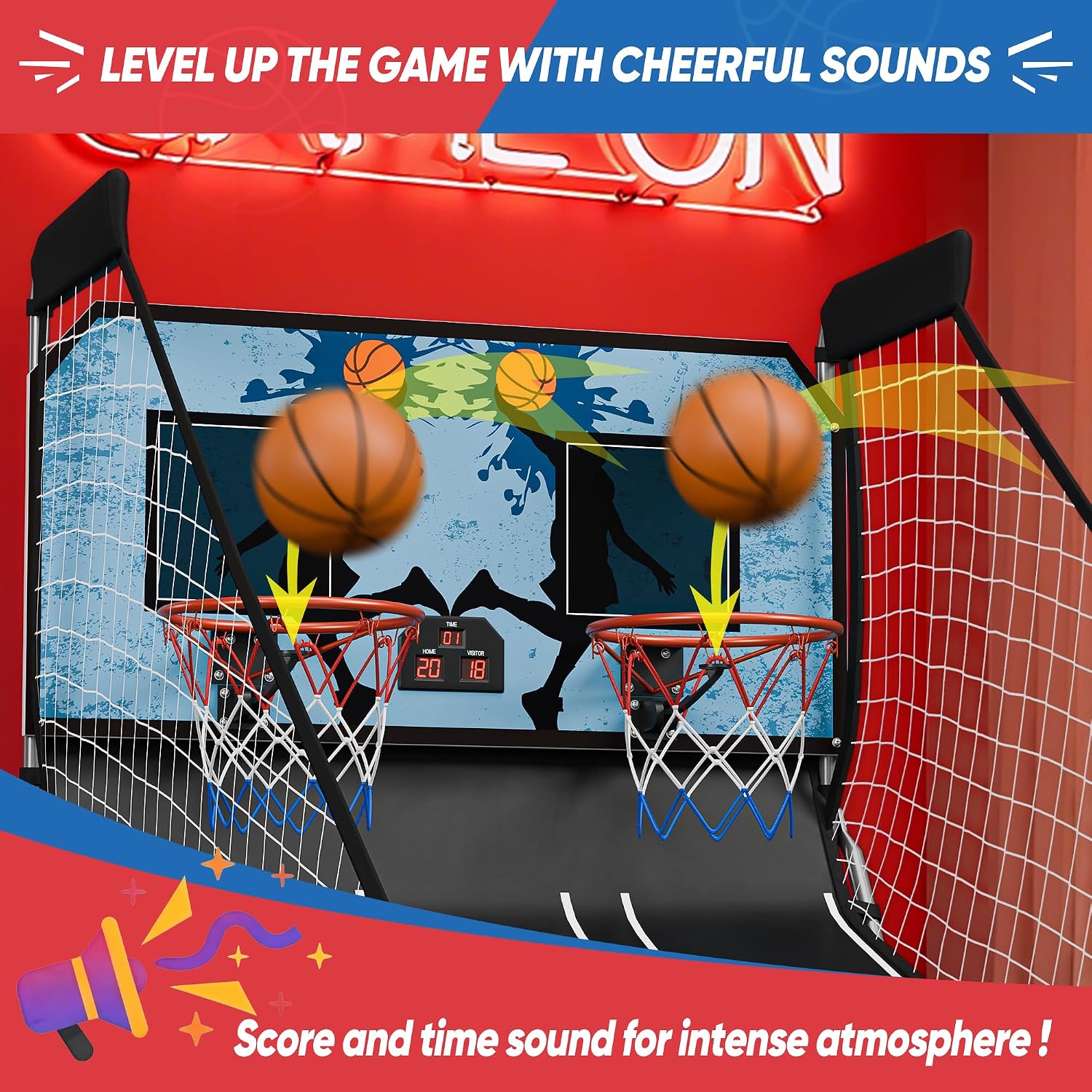 Nova Microdermabrasion Foldable Indoor Basketball Arcade Game Double Shot 2 Player W/ 4 Balls, Electronic Scoreboard and Inflation Pump