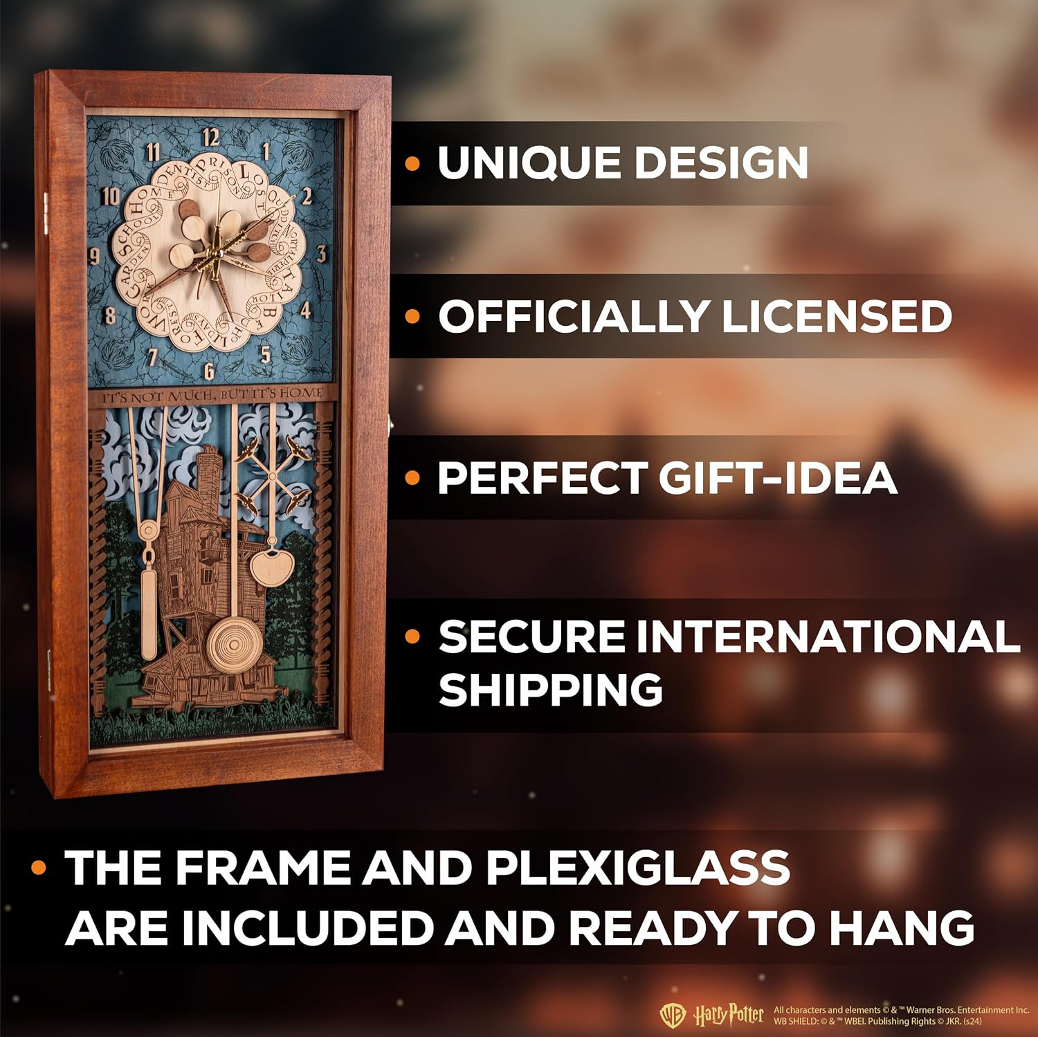ZE WOOD Weasley Family Harry Potter 3D Wall Clock - Unique Collectible Oak Brown Wooden Clock, Silent Large Modern Rustic Decorative Home Decor for Harry Potter Fans, Mother's Day Gift (3 spoons, XL)