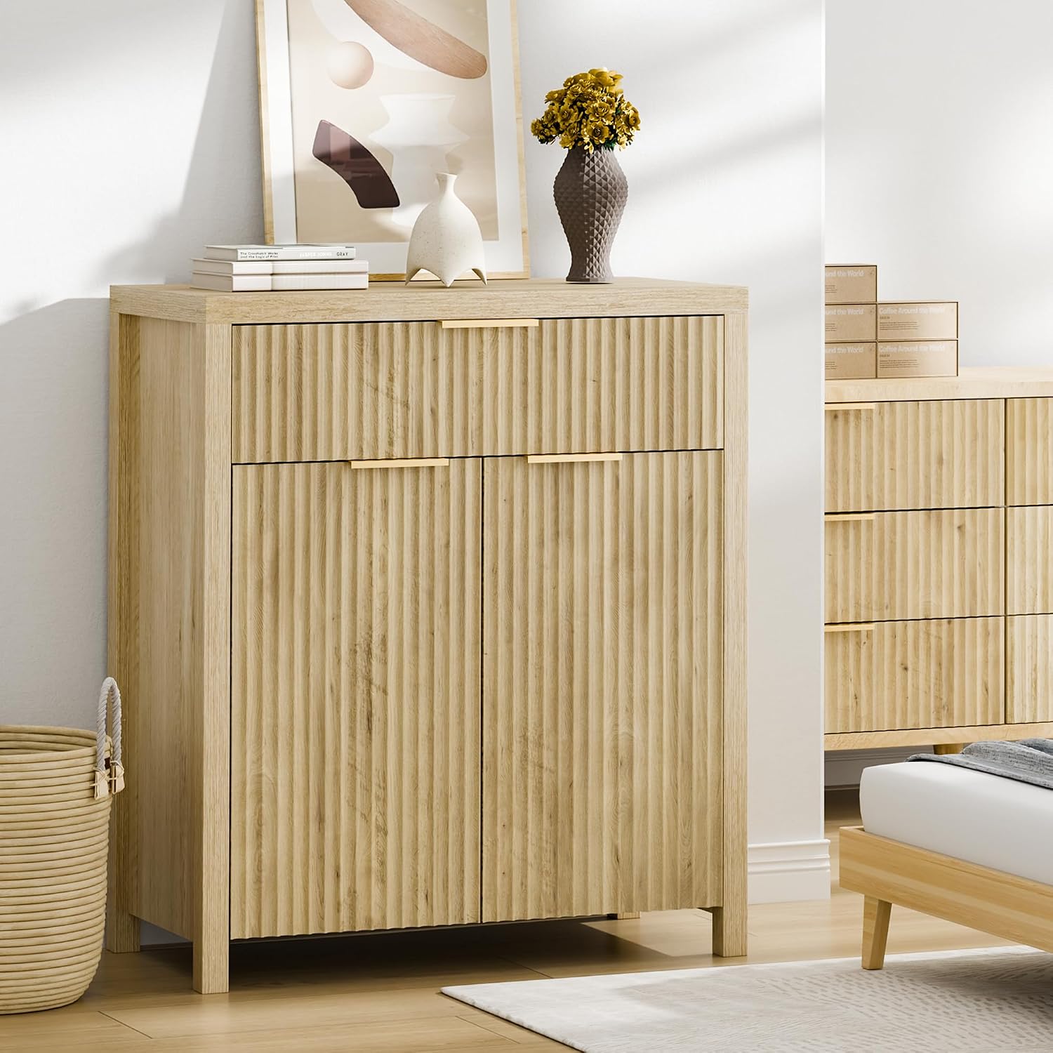 Lulive Fluted Buffet Cabinet with Storage Sideboard Cabinet Adjustable Shelves for Kitchen Living Room, Kitchen, Entryway