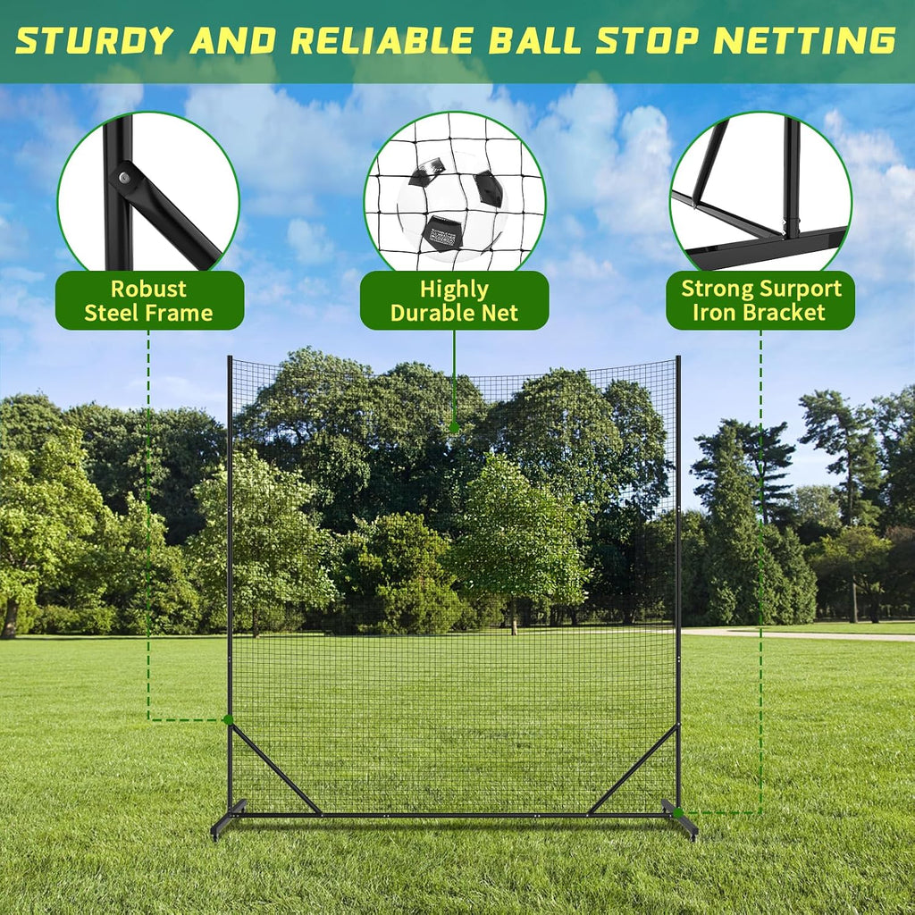 Soccer Ball Stop Netting for Backyard, Multi-Sport Backstop Net Systems with Post, Removable Soccer Net on Wheels, Basketball/Lacrosse Sport Barrier Net