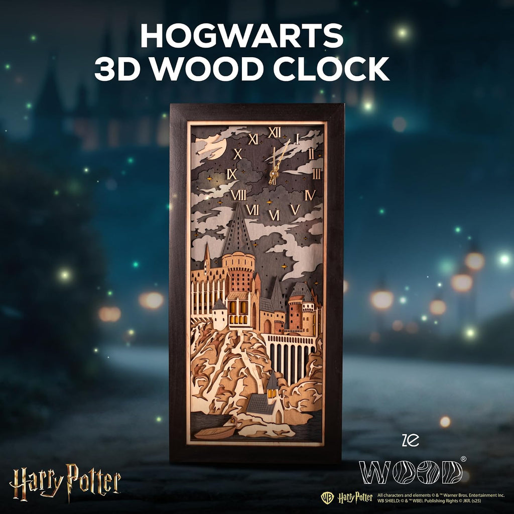 Hogwarts 3D Wall Clock - Unique Collectible Wooden Clock - Silent Large Modern Rustic Decorative Home Decor for Harry Potter Fans (Oak Brown, XL)