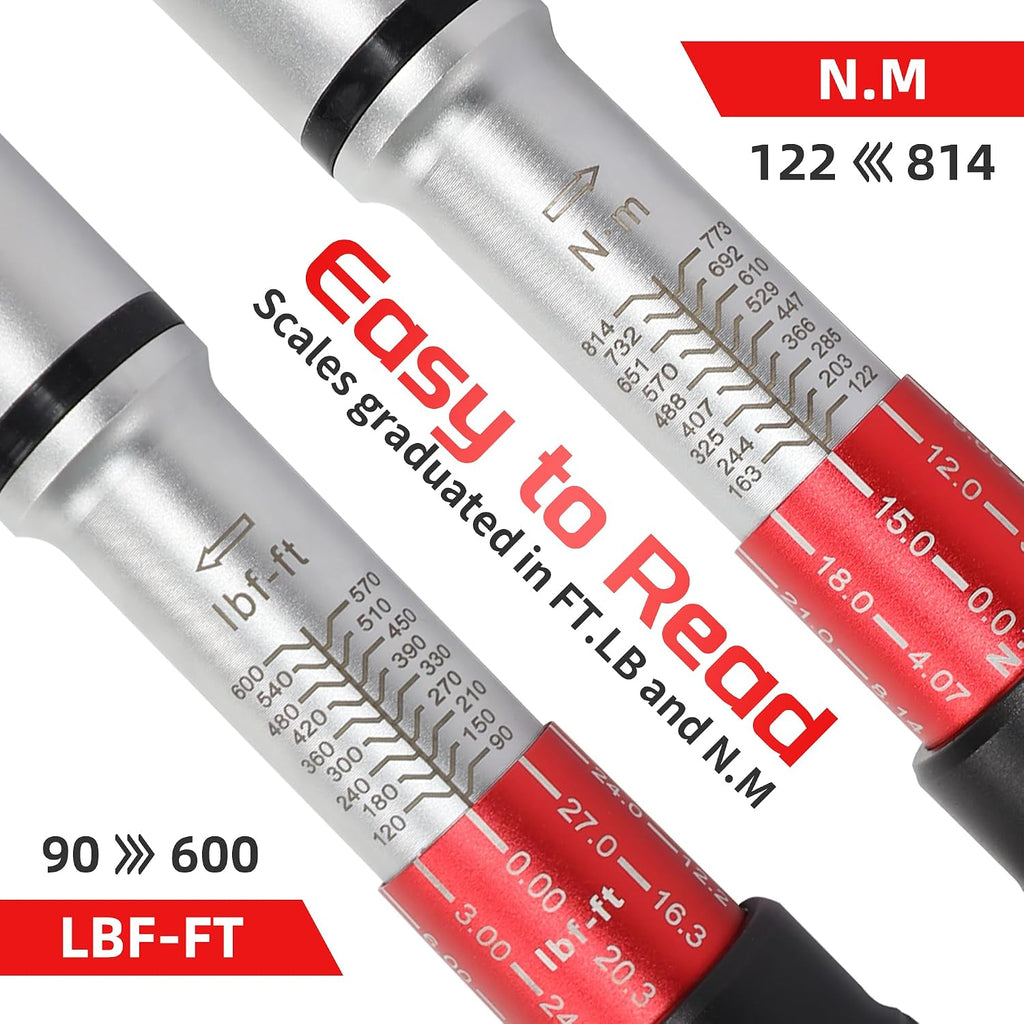 3/4 Inch Torque Wrench, 48 Tooth Torque Wrench 3/4 Drive 100-600FT.LB/135-815N.M with a Solid Storage Case