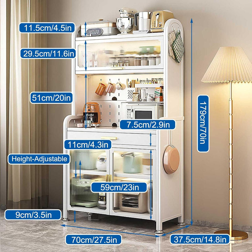 Black 5 Tier Kitchen Bakers Rack with Adjustable Shelf and Drawer 70×23.6In Pantry Storage Stand for Microwave Buffet Coffee Bar Cabinet,White,179×70cm/70×27.5in
