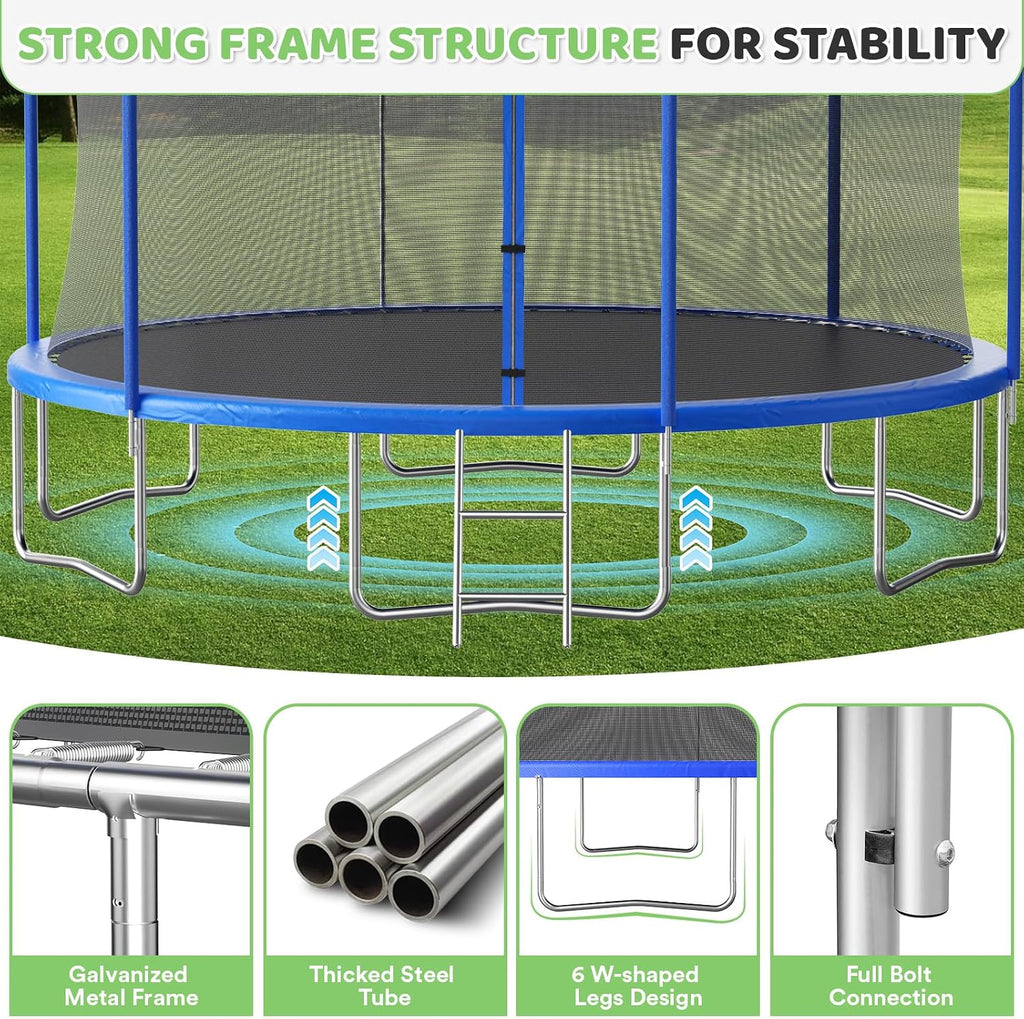 Skepphlay 16ft 14ft 12ft Trampoline Outdoor for Kids and Adults, ASTM Approved Recreational Trampoline, Round Trampoline with Basketball Hoop & Enclosure Net for Backyard