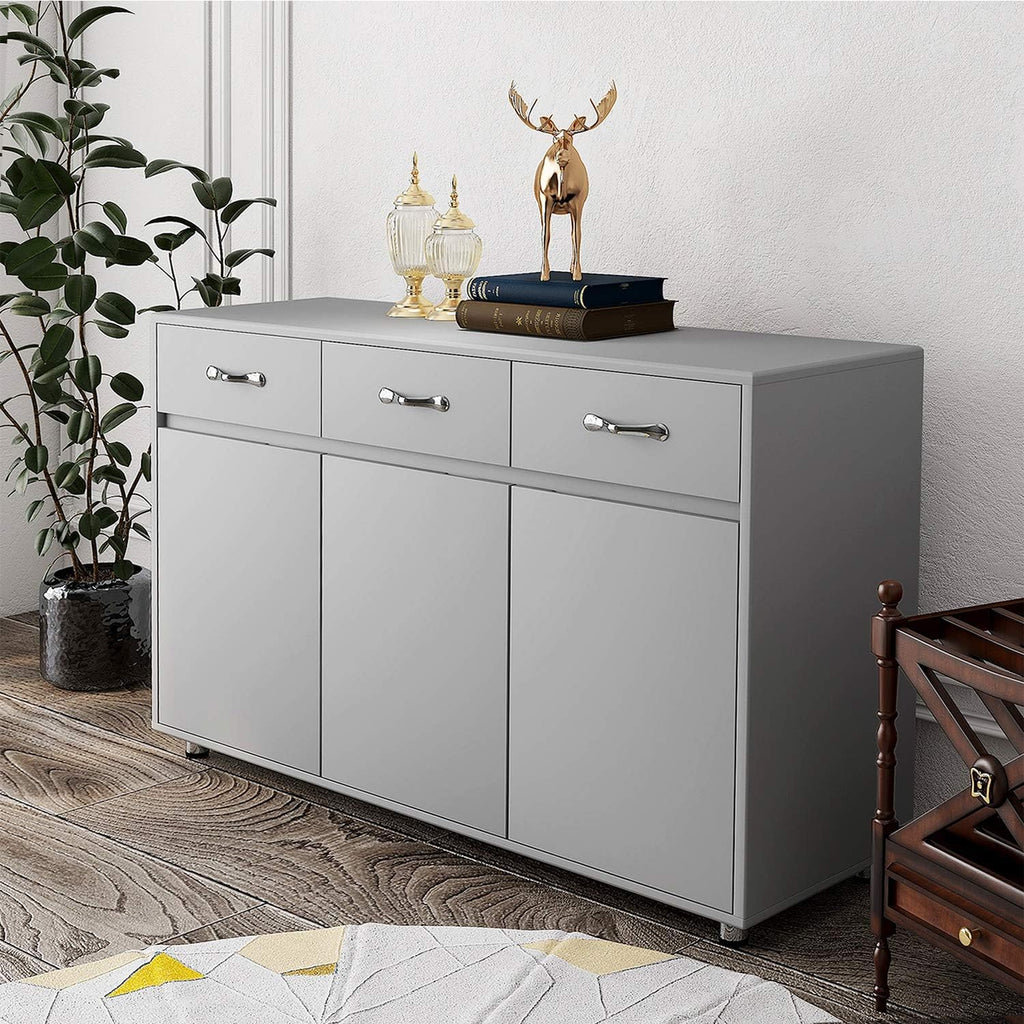 RASOO Buffet Kitchen Cabinet Storage Sideboard Cabinet Cupboard Sideboard Buffet Kitchen Room (Grey-3 Doors and 3 Drawers)