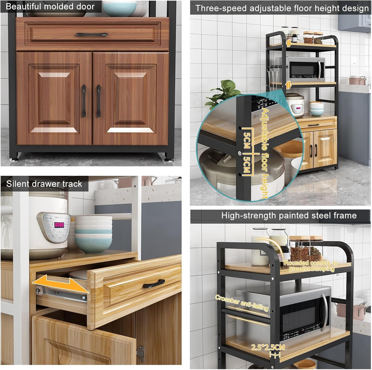 Microwave Oven Rack with Storage Cabinet and Utility Sideboard Shelf Brown (65x40x1)
