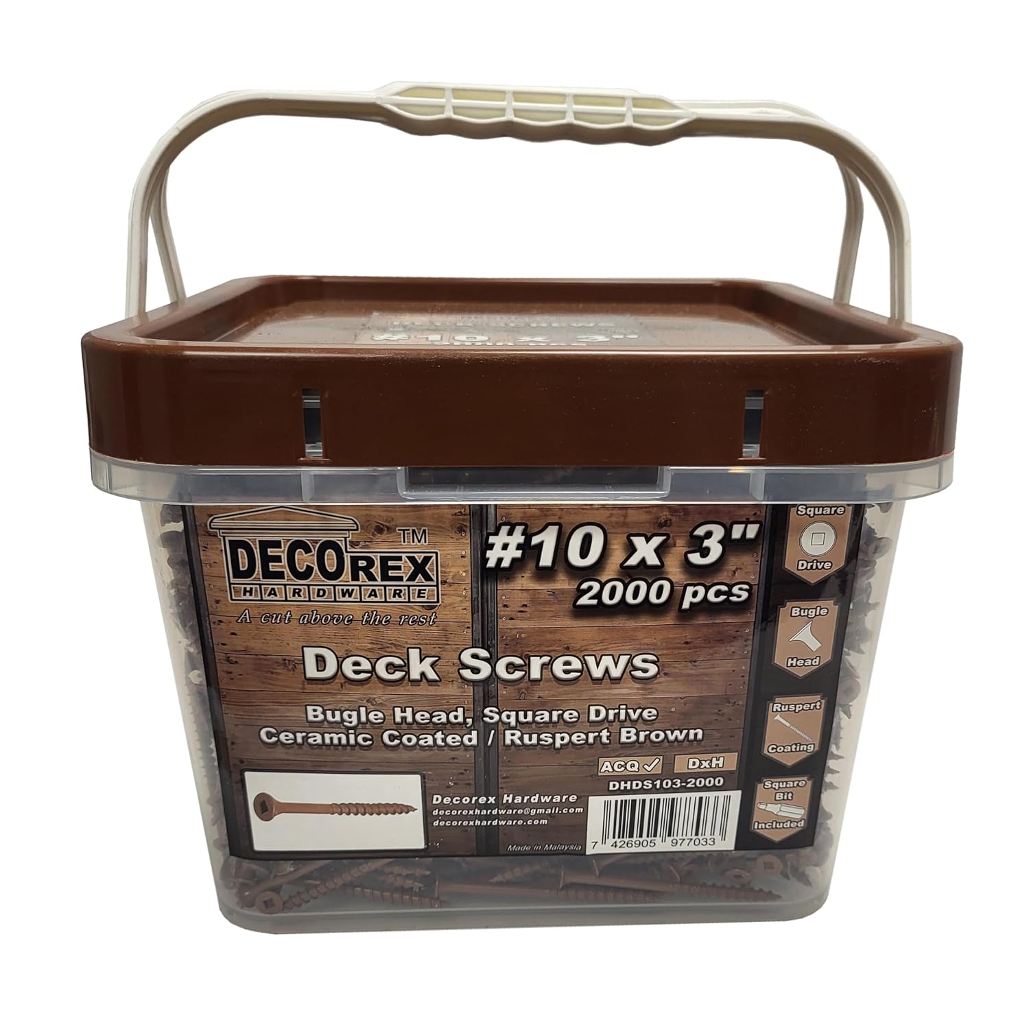 #10 x 3 Deck Screws, Square Drive Bugle Head, Brown Ceramic Ruspert Coated Exterior Wood Screws for Pressure Treated Lumber, Corrosion Resistant, 2000 Piece Contractor Box