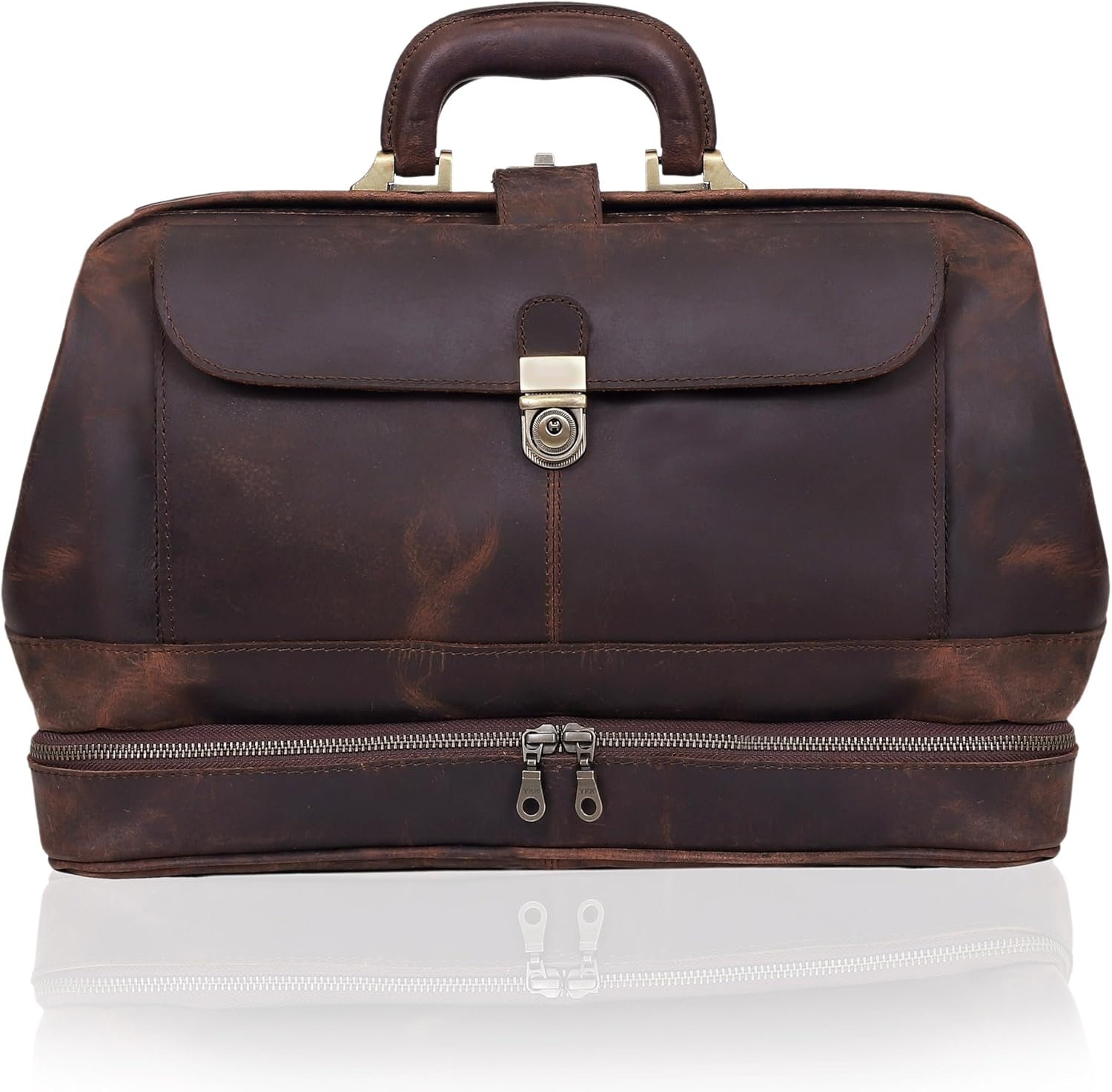 HLC Vintage Leather Briefcase Doctor Bag - Real Leather Briefcase - Style Handbag - Italian Handmade Medical Bag