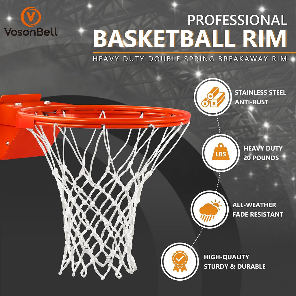Basketball Rim, Heavy Duty Basketball Rim Replacement - Universal 18 Inch Breakaway Rim and Net,Professional Double-Spring Backboard Rims For In-Ground and Wall-Mounted Basketball Hoops Indoor Outdoor
