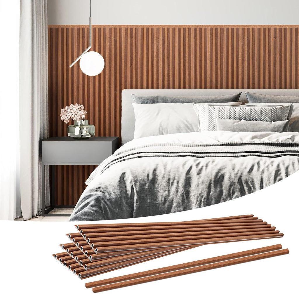 Art3dwallpanels 16 Pack Wood Slat Wall Paneling 51'×6.7' Sound Absorbing 3D Wall Panels for Living Room TV Background Home Office Decor, Teak