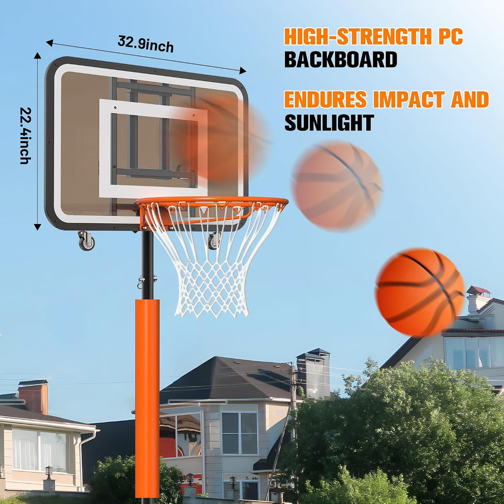 New PC Backboard,Basketball Hoop Outdoor 7.1-8.9ft Adjustable,Basketball Portable Hoops & Goals for Kids,Youth,and Adults in Backyard/Driveway/Indoor,33 Inch Shatterproof Backboard and Larger Base
