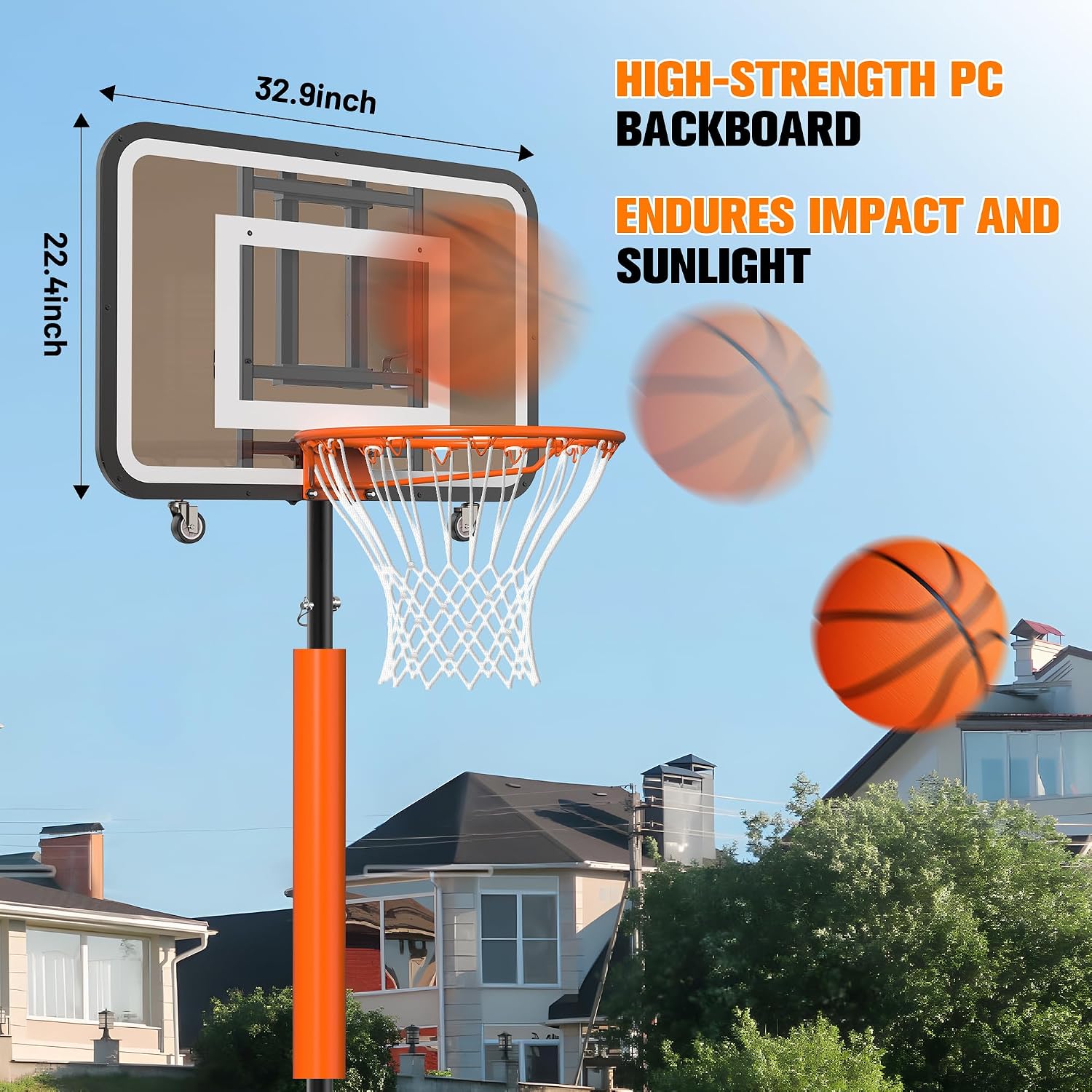 New PC Backboard,Basketball Hoop Outdoor 7.1-8.9ft Adjustable,Basketball Portable Hoops & Goals for Kids,Youth,and Adults in Backyard/Driveway/Indoor,33 Inch Shatterproof Backboard and Larger Base