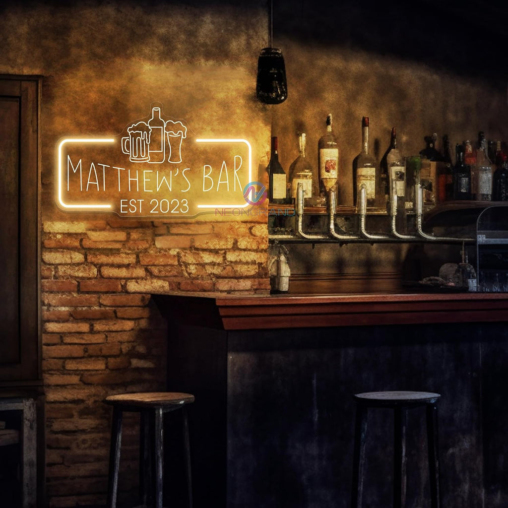 Personalized Neon Bar Sign – Custom Light Up Sign for Home Bar, Lounge, or Man Cave Decor (Engraving Rectangle)