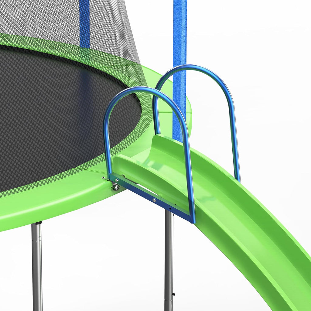 12FT Outdoor Trampoline with Slide and Swings,Recreational Trampoline with Basketball Hoop,Safety Enclosure Net and Ladder for Kids, Teens, ASTM Approved,Green