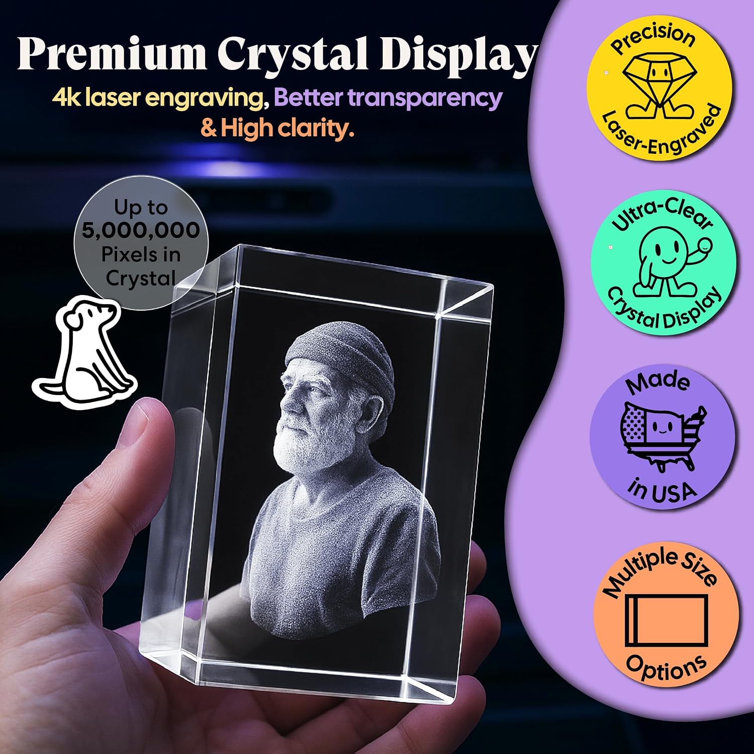 Monume 3D Crystal Cube Portrait (Medium) – Laser Engraved Personalized Crystal Photo Made from Clear-Cut Glass – Custom Photo Gifts for Weddings, Memorials, Anniversaries & More