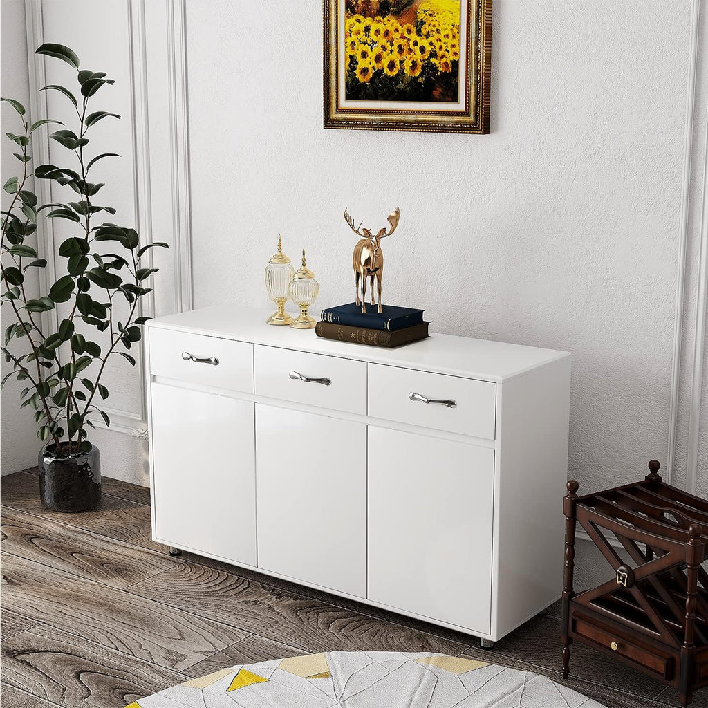 RASOO Buffet Kitchen Cabinet Storage Sideboard Cabinet Cupboard Sideboard Buffet Kitchen Room (White -3 Doors and 3 Drawers)