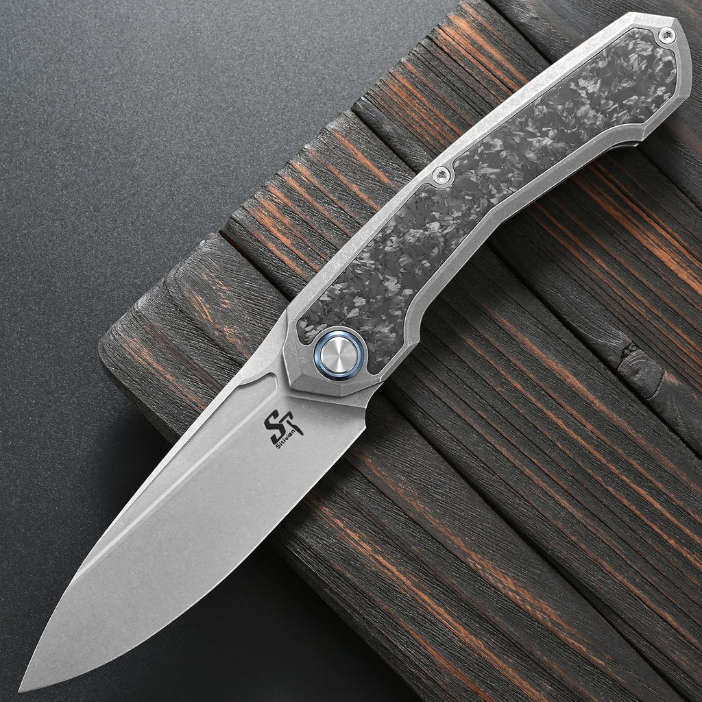 Sitivien ST999 Folding Knife,S35VN Steel Blade with Titanium and Carbon Fiber Handle Frame Lock, EDC Knife with pocket clip for Outdoor Camping Survival Hiking (Gray)