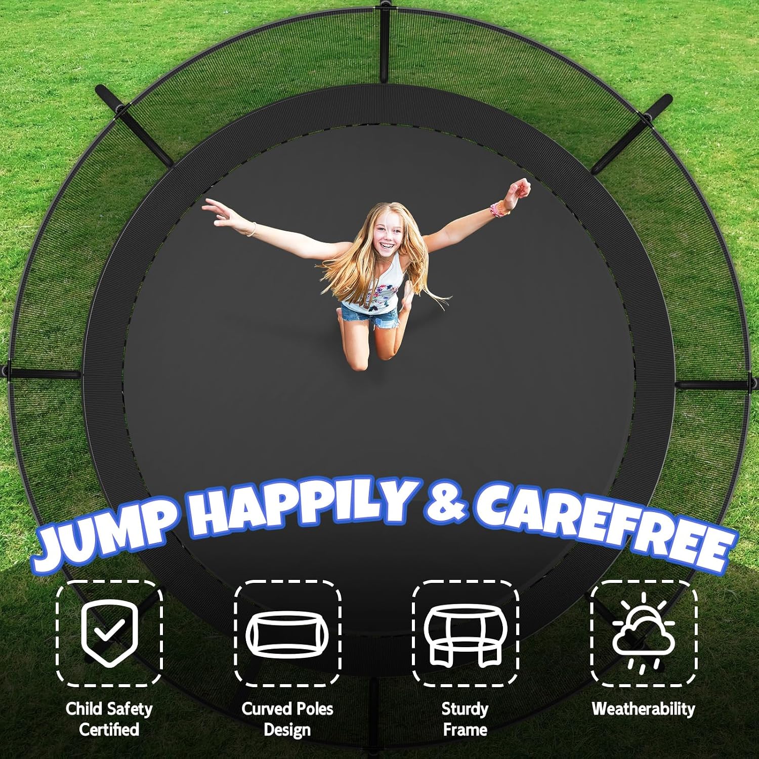 Kiivakii Trampoline 8FT 10FT 12FT 14FT 16FT, Outdoor Trampolines for Kids and Adults, Recreational Trampoline with Enclosure Net & Ladder, Round Trampolines ASTM Approved