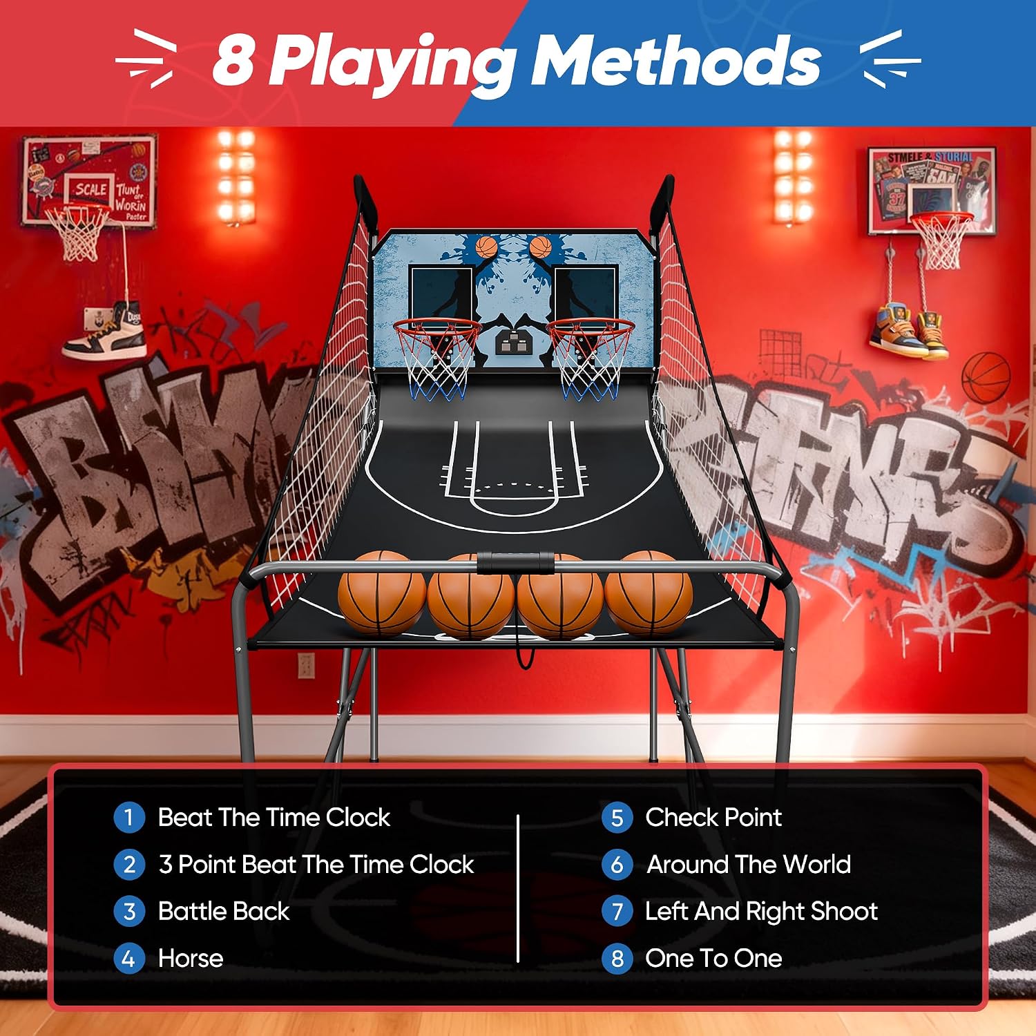 Nova Microdermabrasion Foldable Indoor Basketball Arcade Game Double Shot 2 Player W/ 4 Balls, Electronic Scoreboard and Inflation Pump