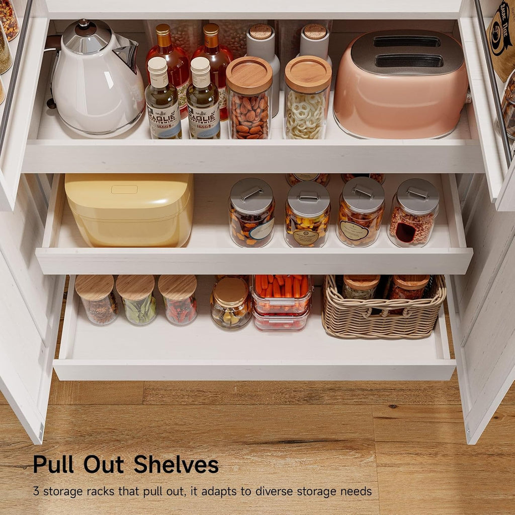 ONBRILL 71' Tall Farmhouse Kitchen Pantry Cabinet with 3 Pull Out Shelves & 2 Large Drawers, Pantry Storage Cabinet with 6 Door Shelf & Adjustable Shelf, Freestanding Cupboard for Kitchen, Dining Room