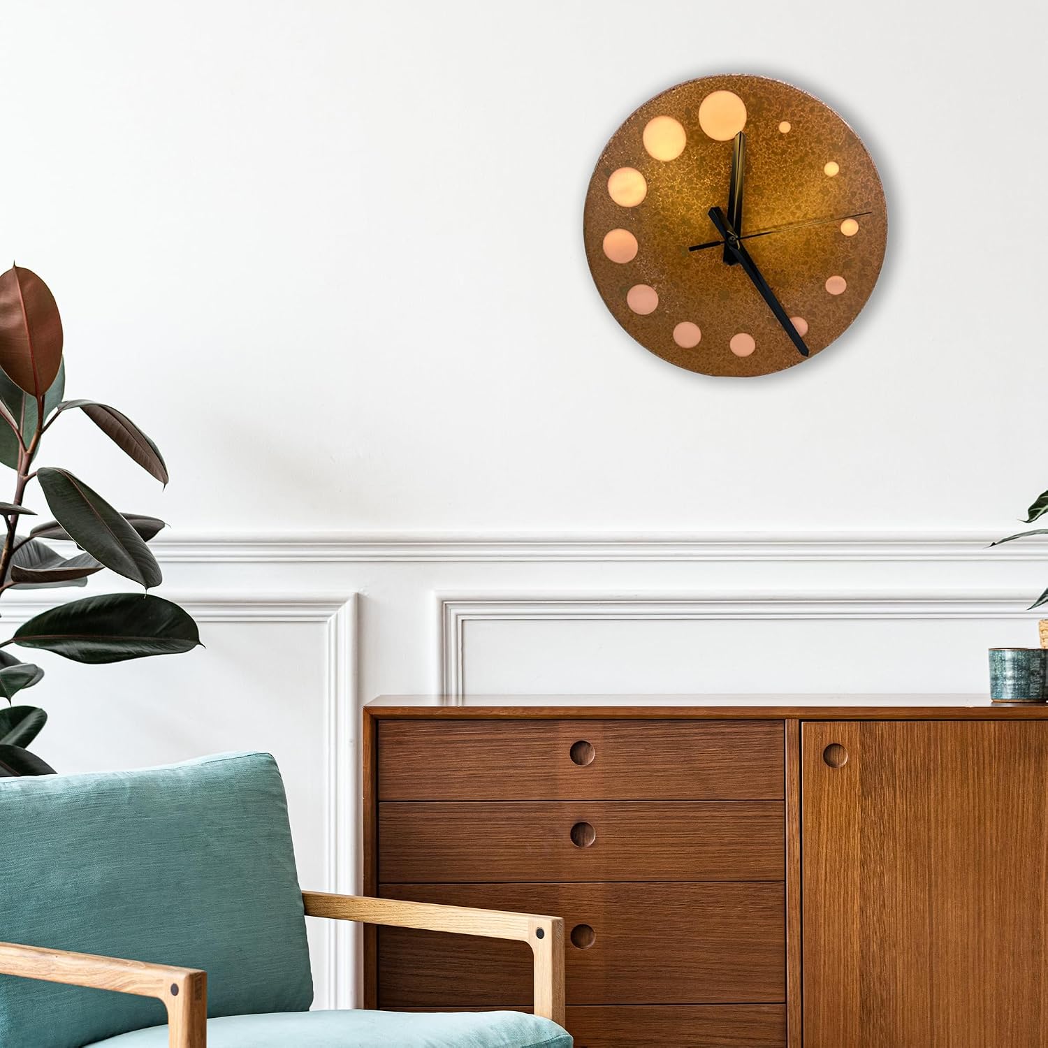 Handmade Pure Copper Wall Clock for Home Decoration, Decor Clock for Living Room, Bedroom and Kitchen, Rustic Decorative Mural Clock Art for Farmhouse (Circles of Time, 17.7)