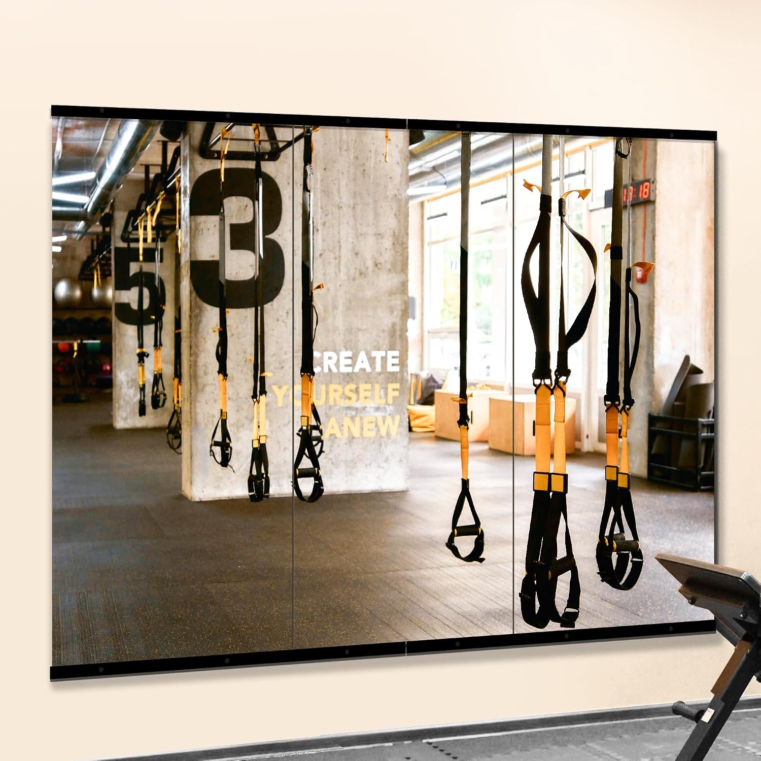 TRAHOME Home Gym Mirror for Wall,48x24x3PCS Full Length,Glass Frameless Body Large Mirror for Home Gym,Workout,Bedroom,Garage(Black)