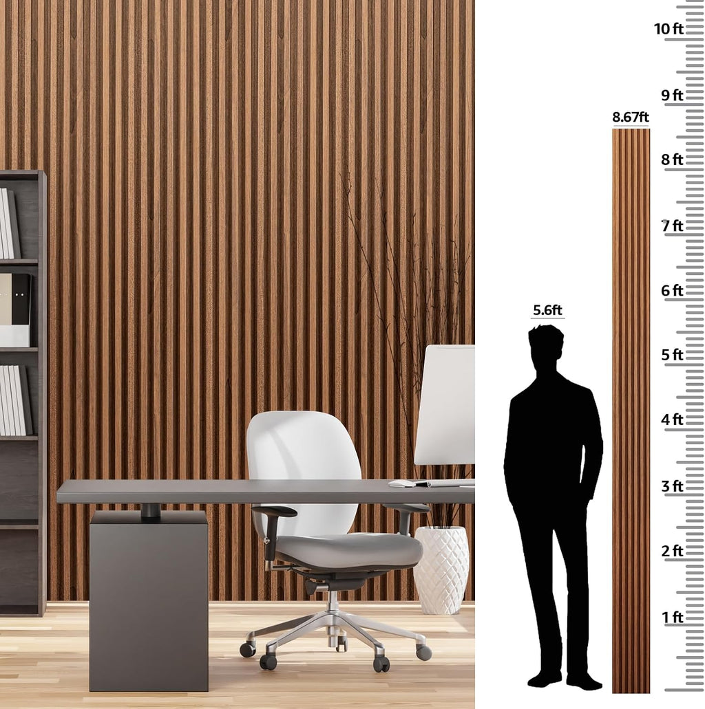 Art3dwallpanels Wood Slat Wall Paneling, 104'' x 6.7'' WPC Soundproof 3D Wall Panels for Interior Wall Decor, 8 Pack Fluted Textured Panel Wall Slats, Teak