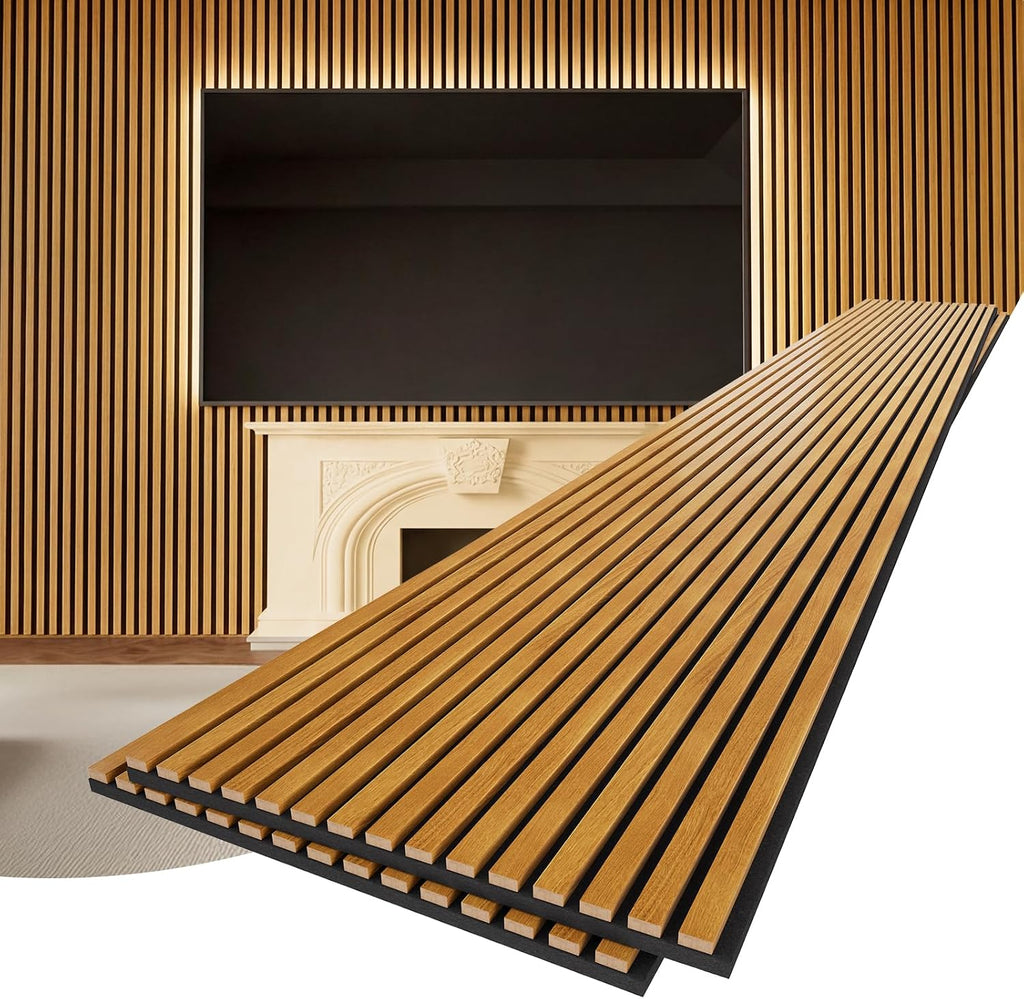 PrimeZone Wood Acoustic Wall Panels - 2 PCS 94.5' x 23.6' (31 sq ft) 3D Fluted Slat Sound Proof Wall Paneling, Sound Absorbing & Noise Reduction Interior Decor Panels for Living Room, Bedroom, Teak