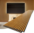 PrimeZone Wood Acoustic Wall Panels - 2 PCS 94.5' x 23.6' (31 sq ft) 3D Fluted Slat Sound Proof Wall Paneling, Sound Absorbing & Noise Reduction Interior Decor Panels for Living Room, Bedroom, Teak