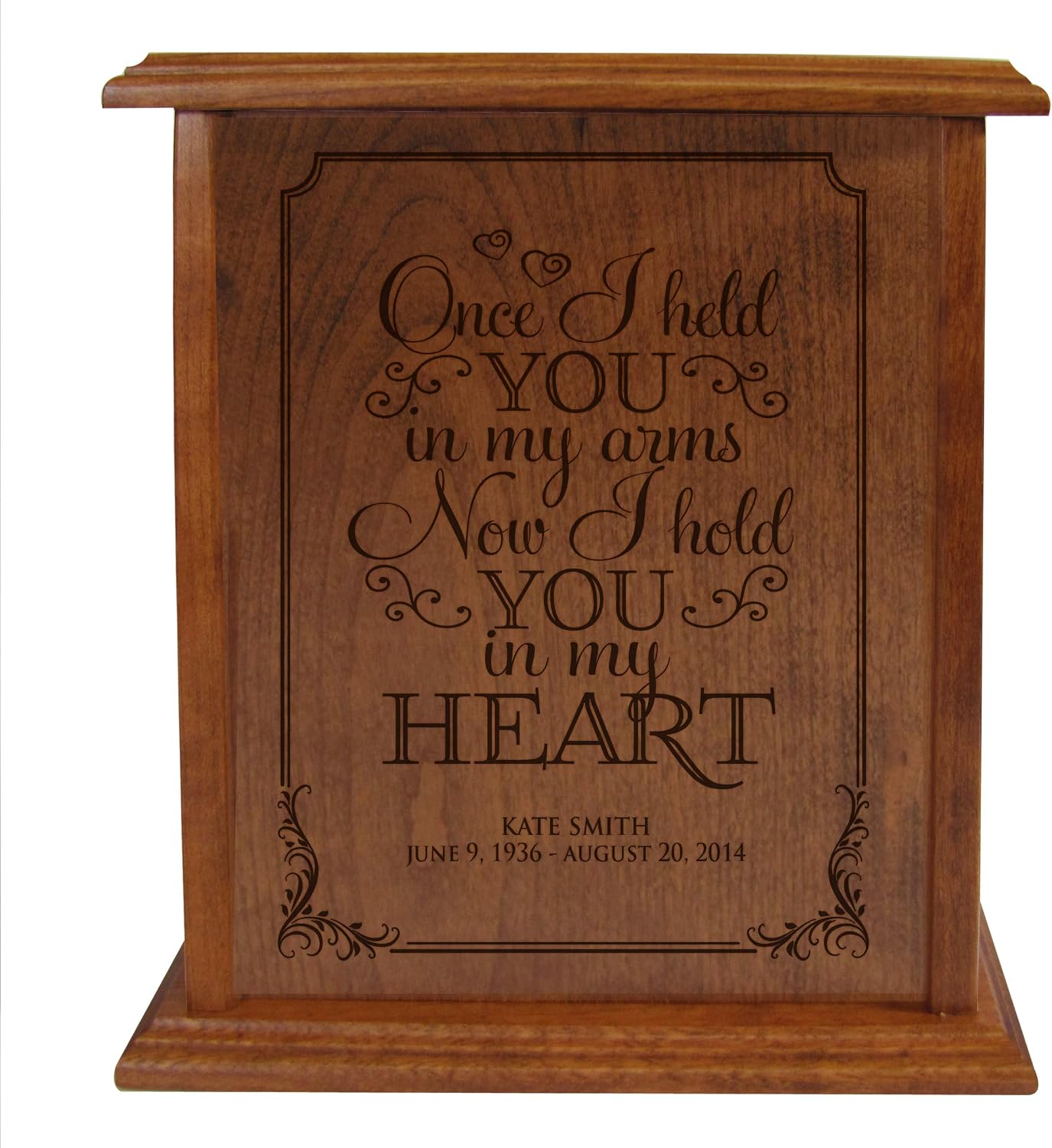 LifeSong Milestones Urns for Ashes Adult Male Urns for Human Ashes Adult Female Personalized Engraved Vertical Cremation Urns for Adult Ashes Cherry Wooden Box Funeral Service Urn - Once I Held You