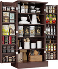 kepptory 47' Freestanding Kitchen Pantry Cabinet with Adjustable Shelves | Magnetic Doors & Anti-Tip Device, Storage Cupboard for Kitchen Laundry Living Room, Walnut