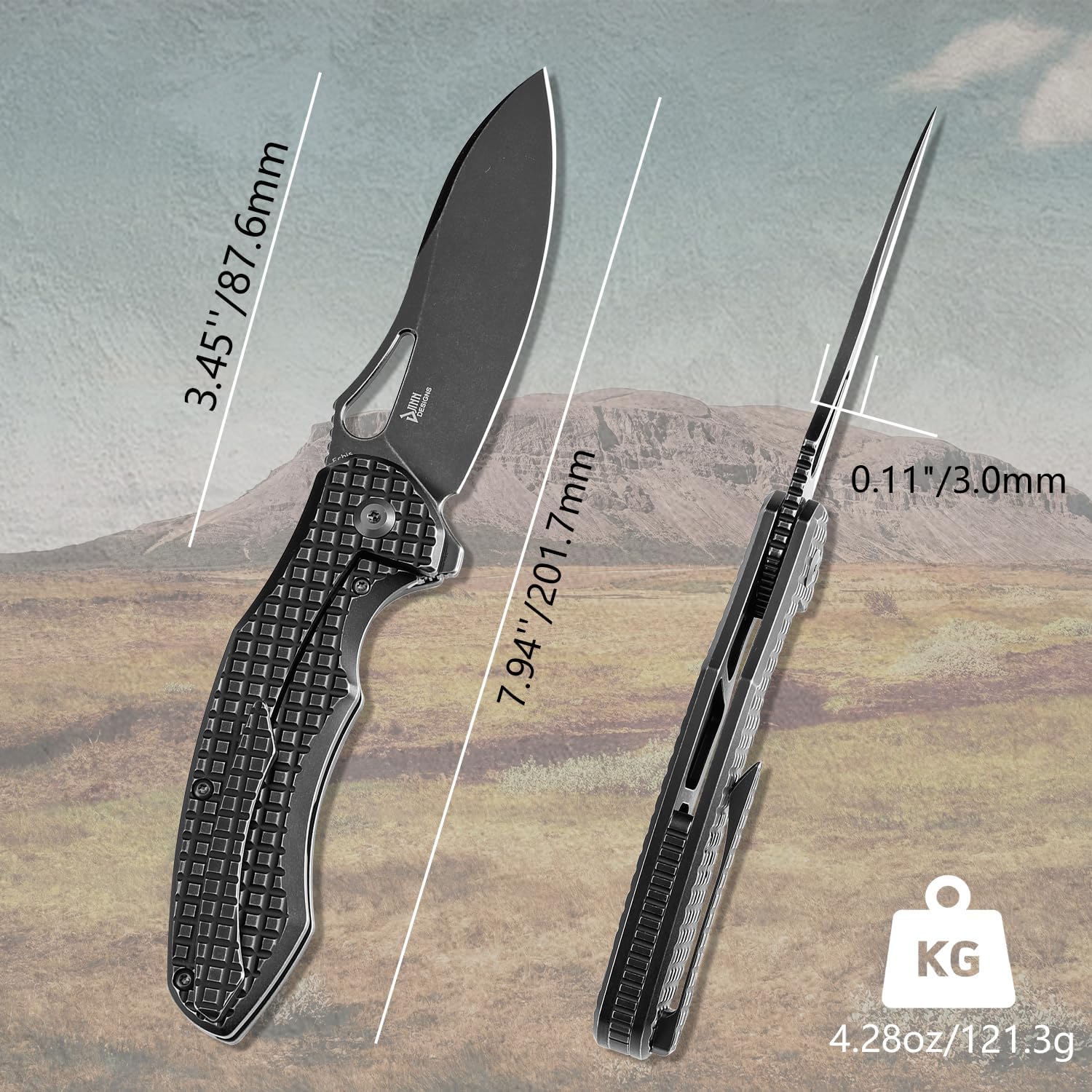 KANSEPT Echis Pocket Folding Knives for Men Women Camping Hiking Folding Knife 3.45'' Black Stonewashed CPM S35VN Blade with Blackwash Titanium with Frag Pattern Handle Everyday Carry K1071A5