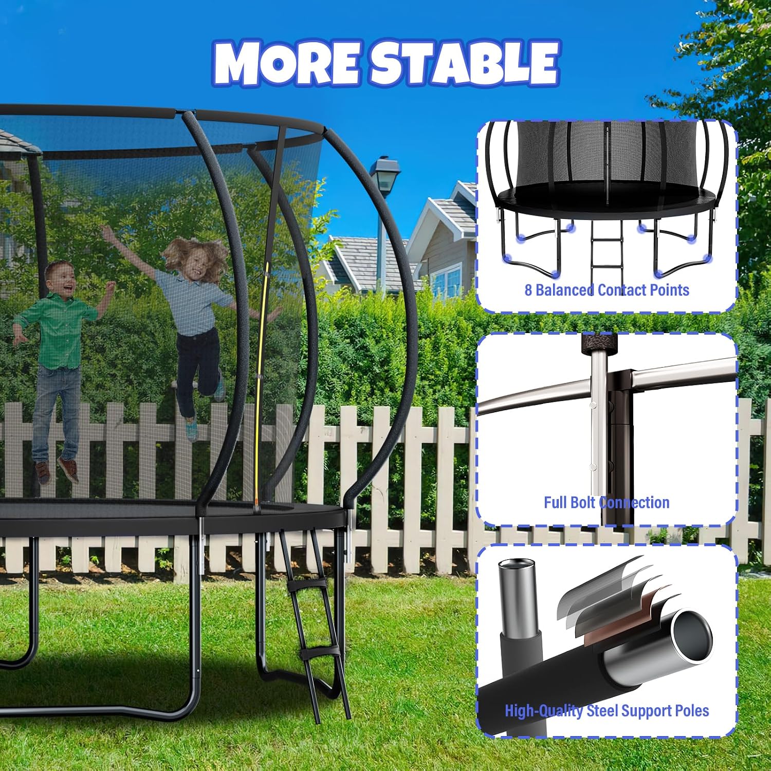 Kiivakii Trampoline 8FT 10FT 12FT 14FT 16FT, Outdoor Trampolines for Kids and Adults, Recreational Trampoline with Enclosure Net & Ladder, Round Trampolines ASTM Approved