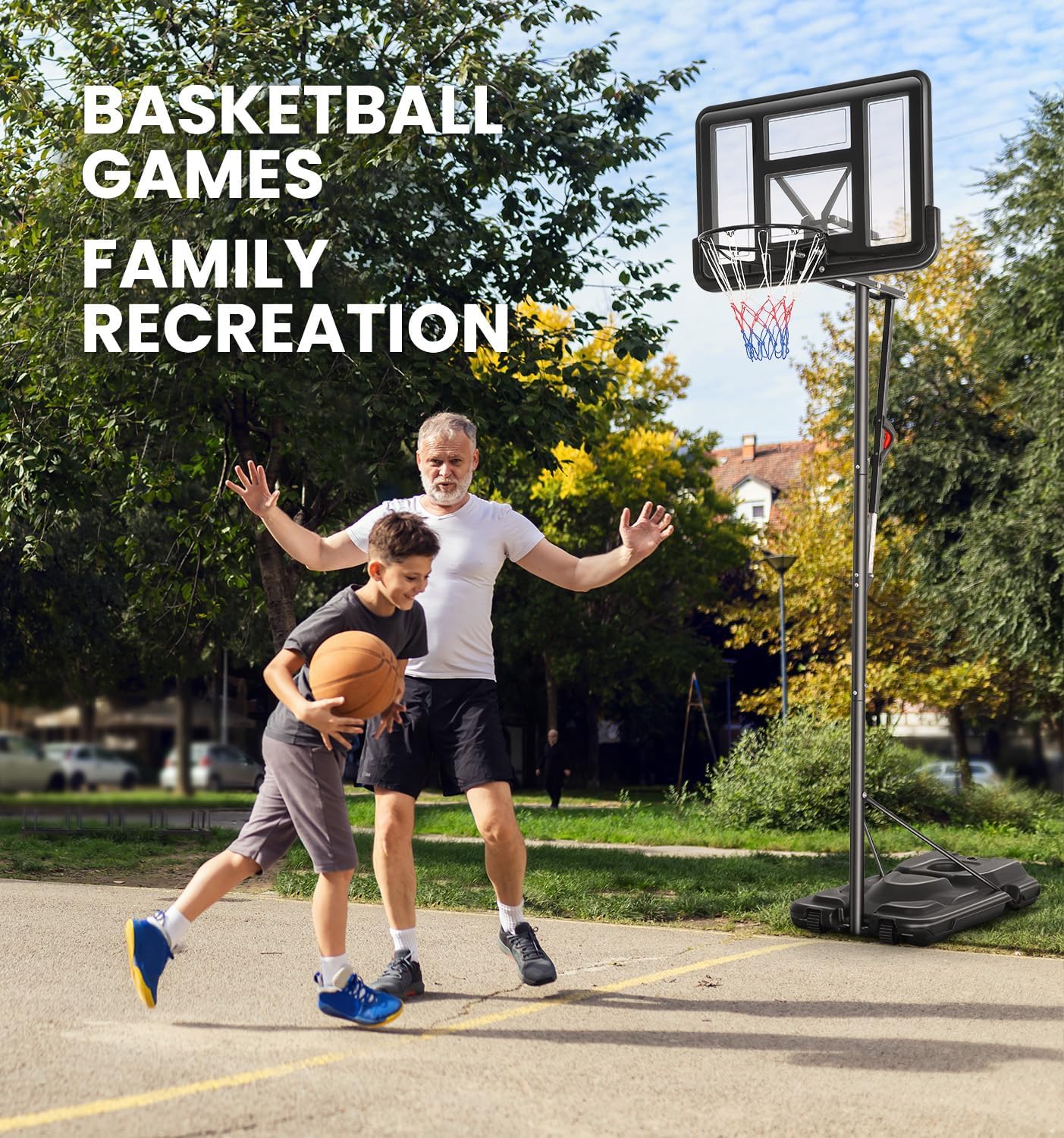 Basketball Hoop Outdoor, 4.9-10FT Adjustable Height, Portable Basketball Hoops & Goals with 48 inch Shatterproof Backboard and Triangular Base, Best for Teens/Youth/Adults