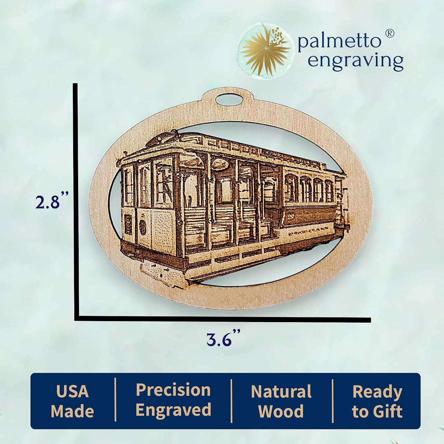 10PK Personalized Cable Car Ornament, San Francisco Souvenirs and Gifts, California Souvenirs, Travel Ornaments for Christmas Tree, Handmade in The USA