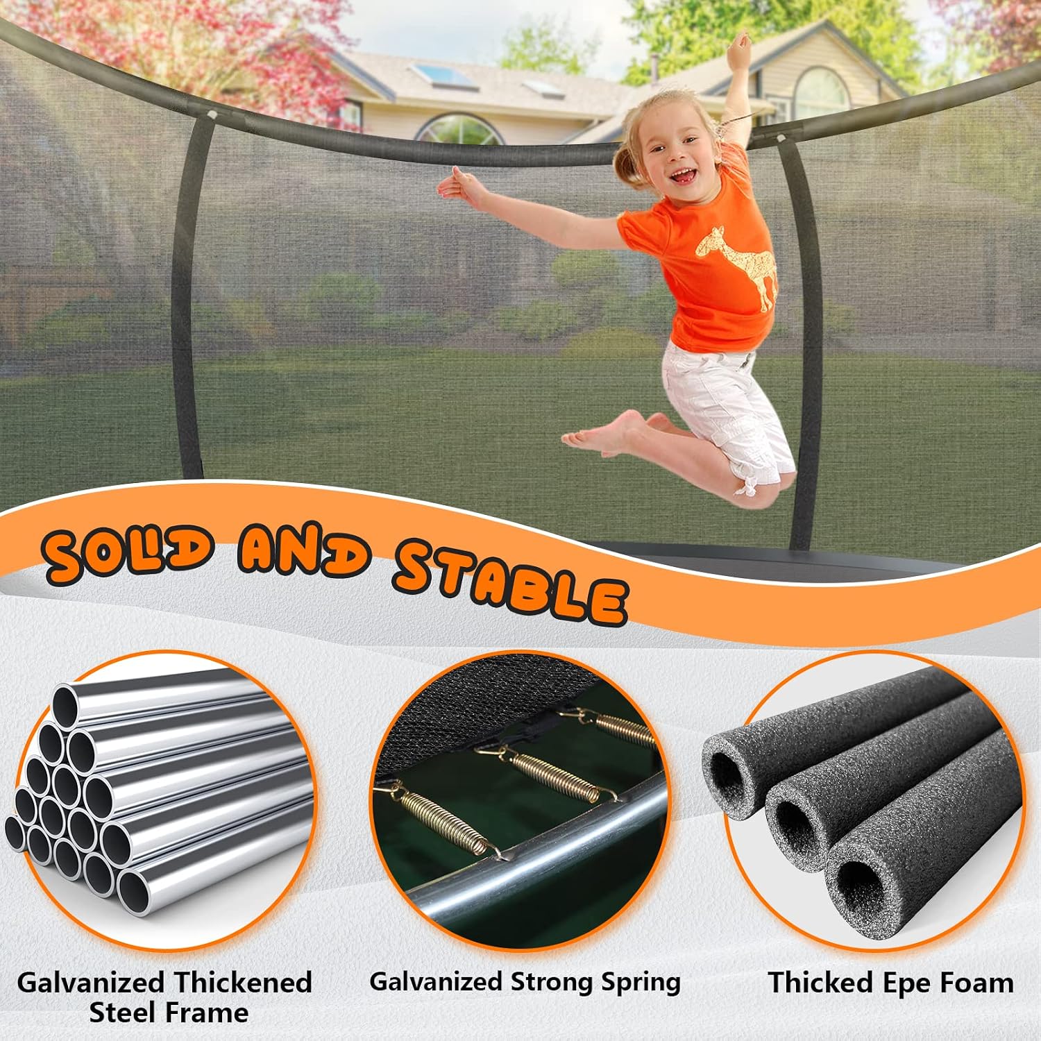 12FT 14FT Trampoline for Adults/Kids - Outdoor Trampoline with Basketball Hoop, Curved Poles, Enclosure Net and Ladder, Heavy Duty Recreational Trampoline, ASTM Approval