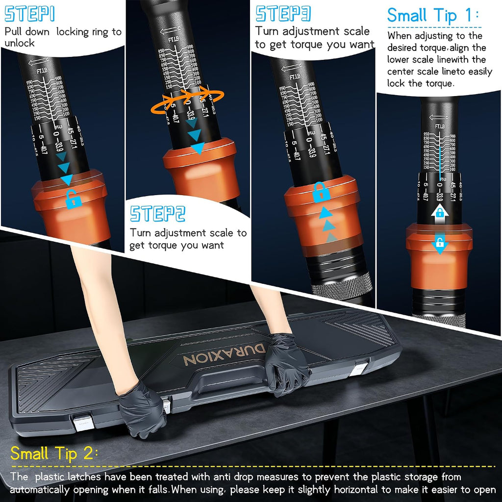 Torque Wrench 3/4' Dual Range Scales 100-950ft.lb/135.58-1288.03Nm, ±3% Precision, 48 tooth Dual-direction Torque Wrenchs for Car, Truck Maintenance and Product Assembly