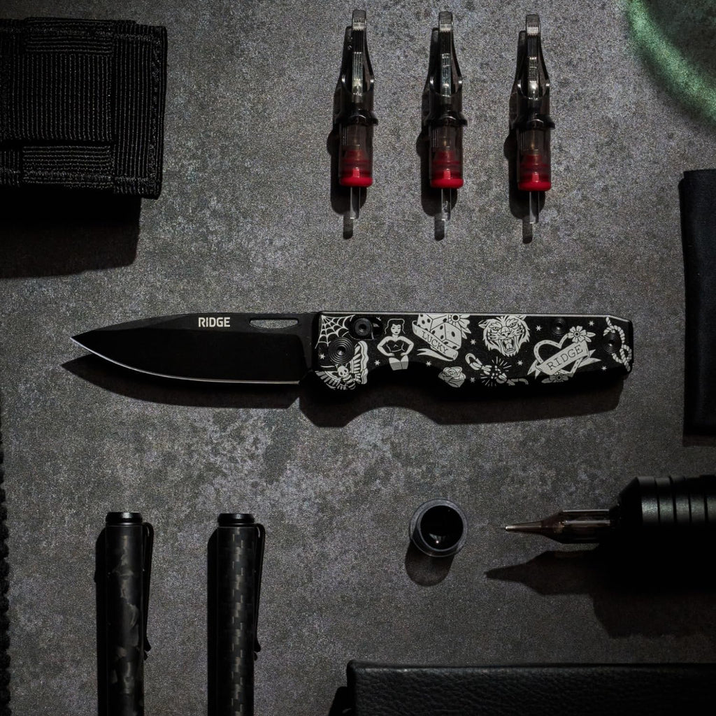 Ridge Everyday Folder Knife EDC Pocket Knife, American Traditional Tattoo