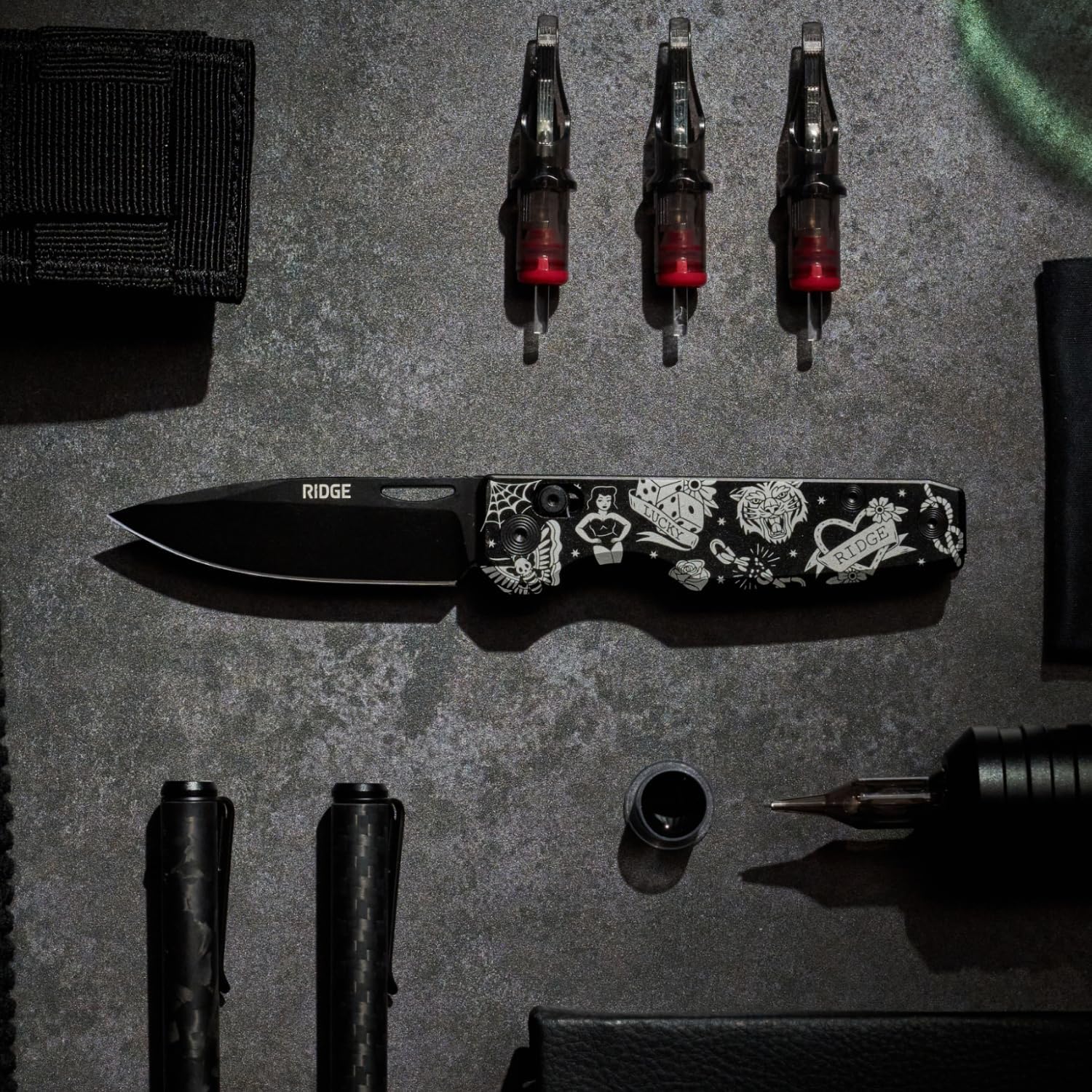 Ridge Everyday Folder Knife EDC Pocket Knife, American Traditional Tattoo
