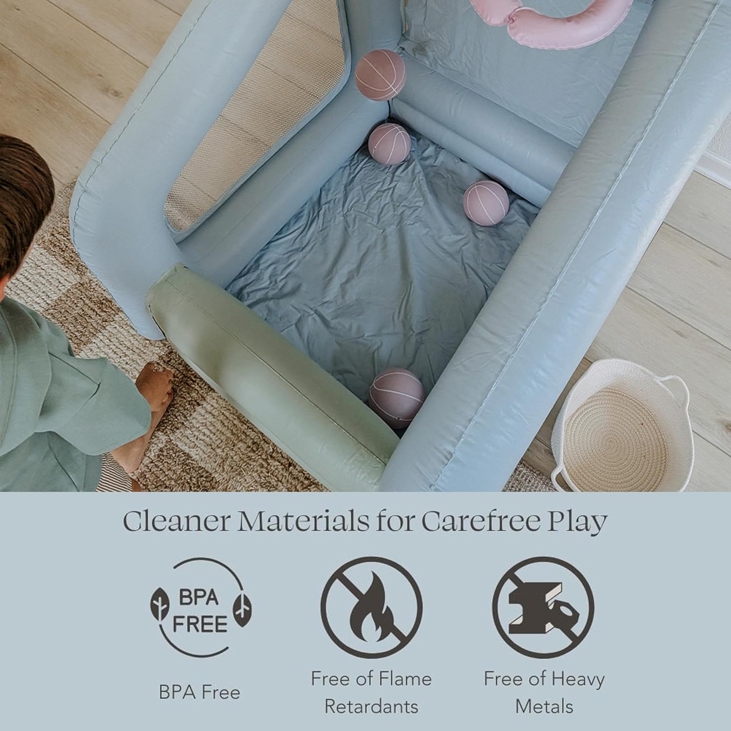 PLAYSMOL Mini Dual Shot - Mini Indoor Inflatable Basketball Hoop, Dual Basketball Hoop Set for Kids, Children Toys & Gifts, Easy Assemble and Responsibly Made (Seafoam)
