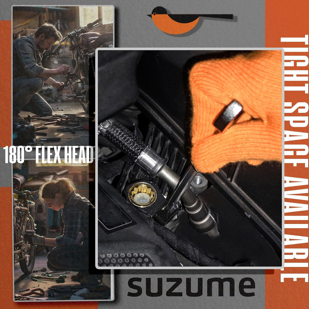 SUZUME 8PCS Stubby Metric Wrenches Set (8-17mm) & 24PCS Metric and SAE Flex Head Ratcheting Wrench set