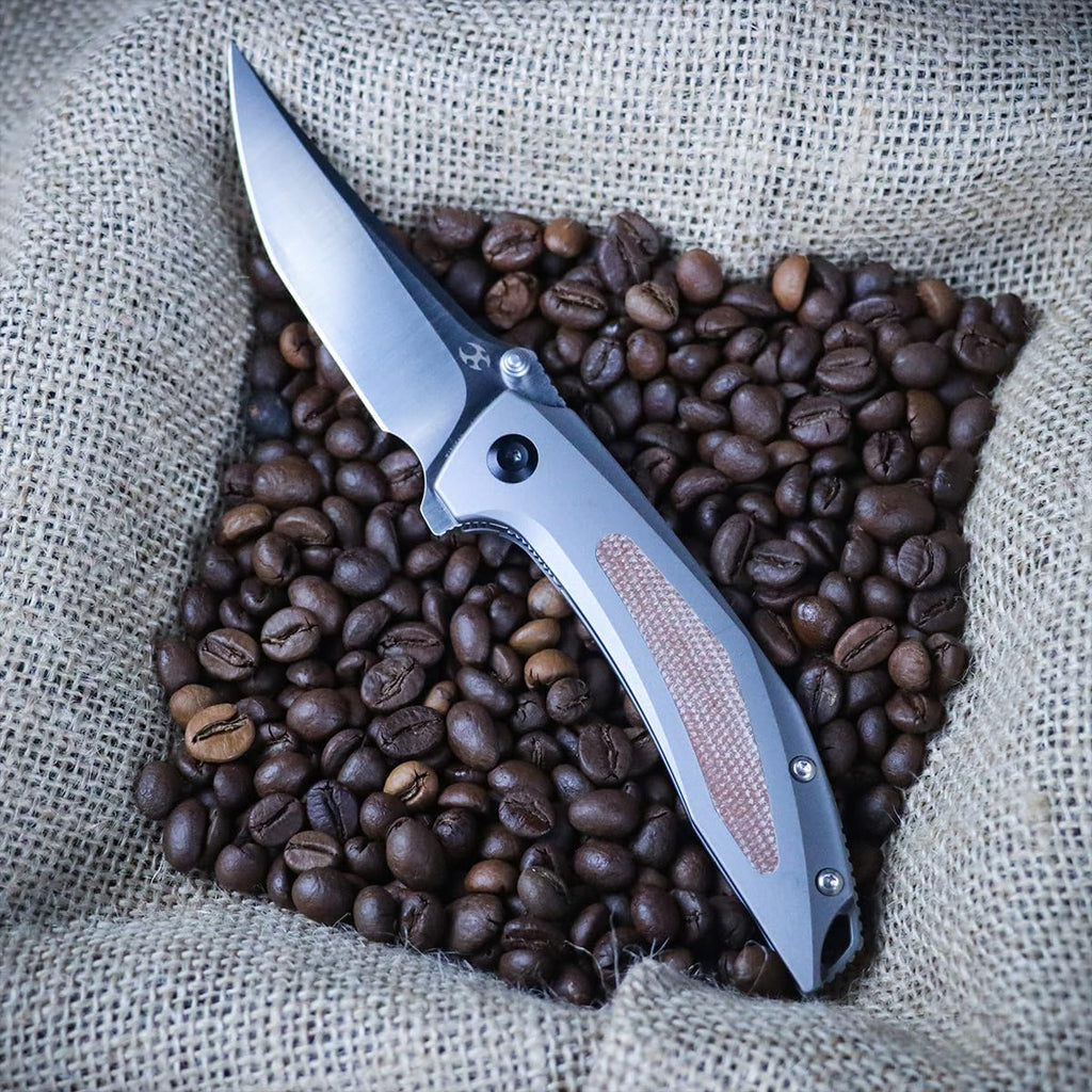 KANSEPT Baku Pocket Folding Knives for Men EDC Camping Folding Knife 3.2'' Satin CPM-S35VN Material Outdoor Folding Knives with Titanium Brown Micarta Handle Everyday Carry K1056A2