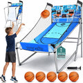 SereneLife Dual Shot Basketball Arcade Game with Electronic Scorer, 8 Game Modes, Indoor Outdoor 2 Player Basketball Shooting Game, Foldable Arcade Set with 5 Balls and Pump