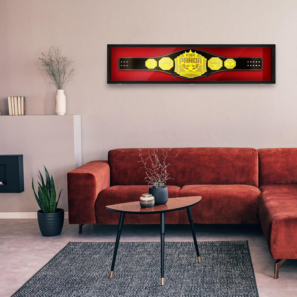Silipull 54' Wrestling Championship Belt Display Case Championship Wrestling Belt Wall Mount Wooden Display Case Cabinet W/98% UV Acrylic Door Lockable Box for Christmas Collectors Gift