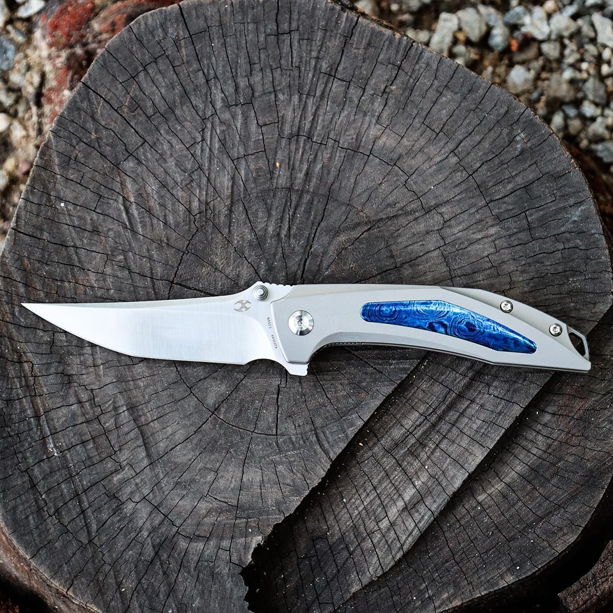 KANSEPT Baku Pocket Folding Knives for Men EDC Camping Folding Knife 3.2'' Satin CPM-S35VN Material Outdoor Folding Knives with Plain Titanium Timascus Inlay Handle Everyday Carry K1056A8