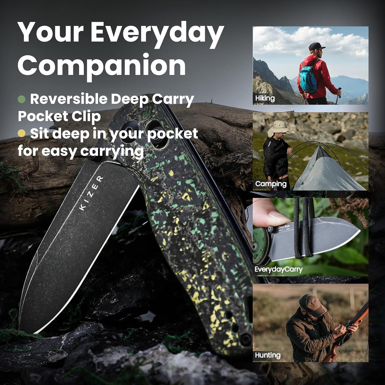 Kizer Drop Bear Pocket Knife, Folding Knife, 2.97' 20CV Steel Blade, Fatcarbon Carbon Fibre Handle, Folding Pocket Knife, EDC knife, Ki3619A1