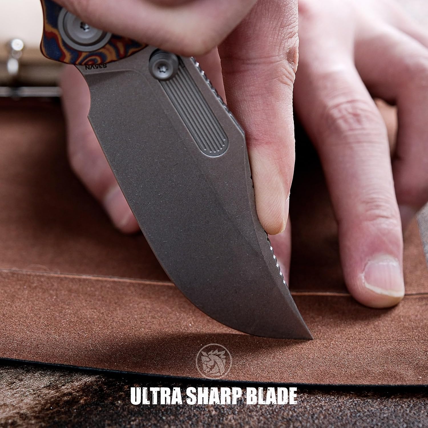 Vosteed Naga EDC Folding Pocket Knife - 3.47' S35VN Stonewash Blade, Clip Point - Top Liner Lock, Copper Raindrop Micarta Handle - Surviving, Camping Knives - A3904