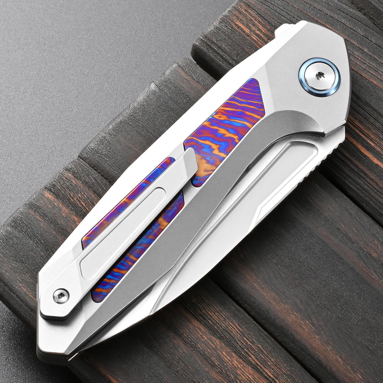 Sitivien ST996 Folding Knife, Handmade M390 Pearlescent Polishing Blade,Titanium & Timascus Handle for Outdoor Camping, Hiking, Working (Timascus)
