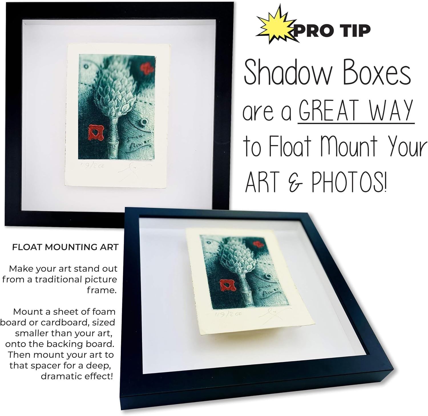 26x38 Shadow Box Black Solid Wood Display Frame with White Acid-Free Backing UV Acrylic & Hanging Hardware - with 3/4' Usable Depth