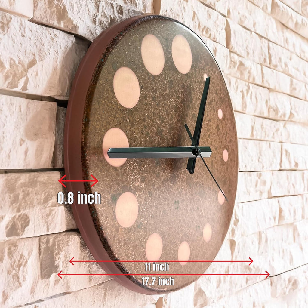 Handmade Pure Copper Wall Clock for Home Decoration, Decor Clock for Living Room, Bedroom and Kitchen, Rustic Decorative Mural Clock Art for Farmhouse (Circles of Time, 17.7)